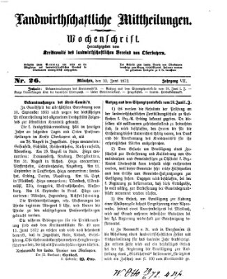 Landwirthschaftliche Mittheilungen Sonntag 30. Juni 1872