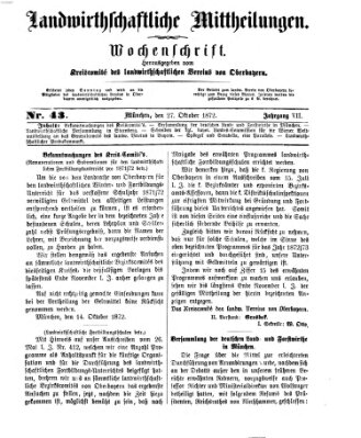 Landwirthschaftliche Mittheilungen Sonntag 27. Oktober 1872