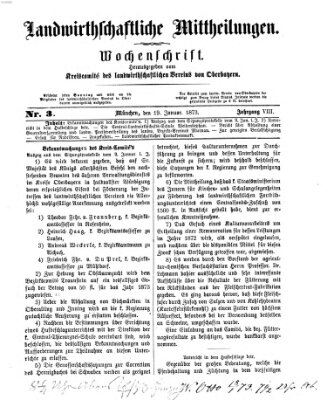 Landwirthschaftliche Mittheilungen Sonntag 19. Januar 1873