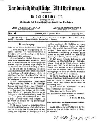 Landwirthschaftliche Mittheilungen Sonntag 9. Februar 1873