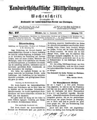 Landwirthschaftliche Mittheilungen Sonntag 14. September 1873