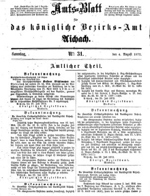 Amtsblatt für das Bezirksamt und Amtsgericht Aichach Sonntag 4. August 1872