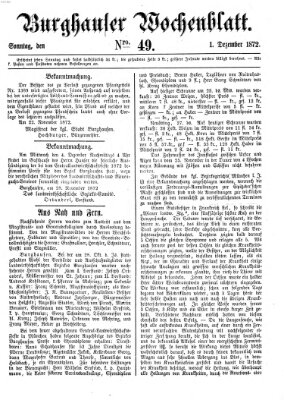 Burghauser Wochenblatt Sonntag 1. Dezember 1872