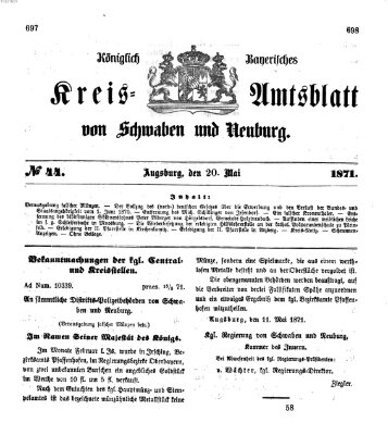 Königlich Bayerisches Kreis-Amtsblatt von Schwaben und Neuburg Samstag 20. Mai 1871