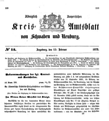 Königlich Bayerisches Kreis-Amtsblatt von Schwaben und Neuburg Samstag 15. Februar 1873