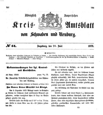 Königlich Bayerisches Kreis-Amtsblatt von Schwaben und Neuburg Samstag 28. Juni 1873