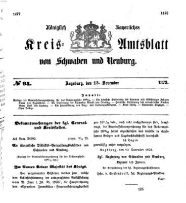 Königlich Bayerisches Kreis-Amtsblatt von Schwaben und Neuburg Samstag 15. November 1873