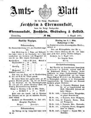 Amtsblatt für die Königlichen Bezirksämter Forchheim und Ebermannstadt sowie für die Königliche Stadt Forchheim Donnerstag 3. August 1871