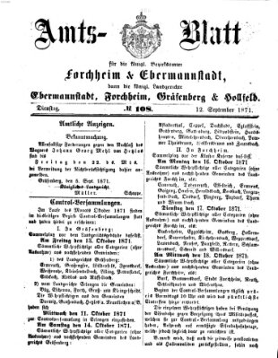 Amtsblatt für die Königlichen Bezirksämter Forchheim und Ebermannstadt sowie für die Königliche Stadt Forchheim Dienstag 12. September 1871