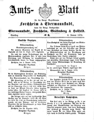 Amtsblatt für die Königlichen Bezirksämter Forchheim und Ebermannstadt sowie für die Königliche Stadt Forchheim Samstag 6. Januar 1872