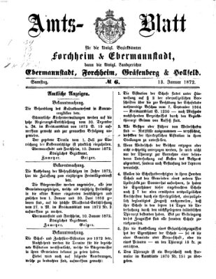 Amtsblatt für die Königlichen Bezirksämter Forchheim und Ebermannstadt sowie für die Königliche Stadt Forchheim Samstag 13. Januar 1872