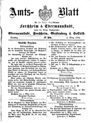 Amtsblatt für die Königlichen Bezirksämter Forchheim und Ebermannstadt sowie für die Königliche Stadt Forchheim Dienstag 5. März 1872