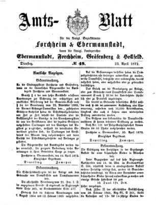 Amtsblatt für die Königlichen Bezirksämter Forchheim und Ebermannstadt sowie für die Königliche Stadt Forchheim Dienstag 23. April 1872