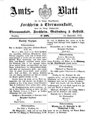 Amtsblatt für die Königlichen Bezirksämter Forchheim und Ebermannstadt sowie für die Königliche Stadt Forchheim Dienstag 10. September 1872