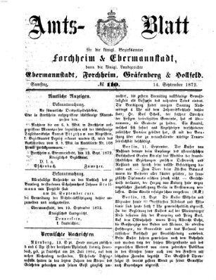 Amtsblatt für die Königlichen Bezirksämter Forchheim und Ebermannstadt sowie für die Königliche Stadt Forchheim Samstag 14. September 1872