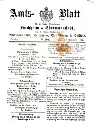 Amtsblatt für die Königlichen Bezirksämter Forchheim und Ebermannstadt sowie für die Königliche Stadt Forchheim Samstag 28. September 1872