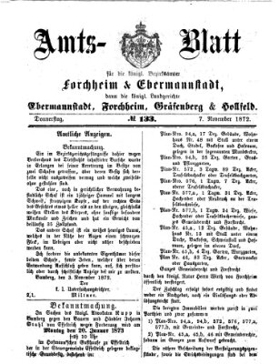 Amtsblatt für die Königlichen Bezirksämter Forchheim und Ebermannstadt sowie für die Königliche Stadt Forchheim Donnerstag 7. November 1872