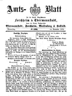 Amtsblatt für die Königlichen Bezirksämter Forchheim und Ebermannstadt sowie für die Königliche Stadt Forchheim Donnerstag 14. November 1872