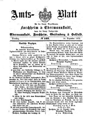 Amtsblatt für die Königlichen Bezirksämter Forchheim und Ebermannstadt sowie für die Königliche Stadt Forchheim Dienstag 10. Dezember 1872