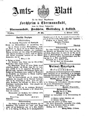 Amtsblatt für die Königlichen Bezirksämter Forchheim und Ebermannstadt sowie für die Königliche Stadt Forchheim Dienstag 4. Februar 1873