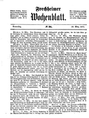 Amtsblatt für die Königlichen Bezirksämter Forchheim und Ebermannstadt sowie für die Königliche Stadt Forchheim Donnerstag 20. März 1873