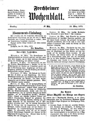 Amtsblatt für die Königlichen Bezirksämter Forchheim und Ebermannstadt sowie für die Königliche Stadt Forchheim Samstag 29. März 1873