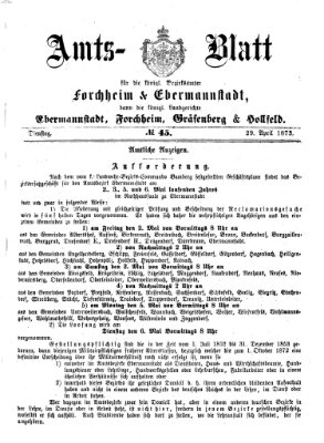 Amtsblatt für die Königlichen Bezirksämter Forchheim und Ebermannstadt sowie für die Königliche Stadt Forchheim Dienstag 29. April 1873