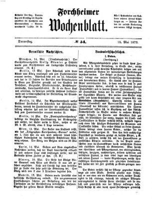 Amtsblatt für die Königlichen Bezirksämter Forchheim und Ebermannstadt sowie für die Königliche Stadt Forchheim Donnerstag 15. Mai 1873