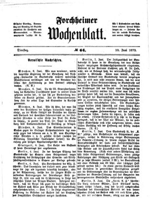 Amtsblatt für die Königlichen Bezirksämter Forchheim und Ebermannstadt sowie für die Königliche Stadt Forchheim Dienstag 10. Juni 1873