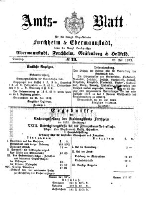 Amtsblatt für die Königlichen Bezirksämter Forchheim und Ebermannstadt sowie für die Königliche Stadt Forchheim Dienstag 29. Juli 1873