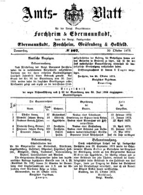 Amtsblatt für die Königlichen Bezirksämter Forchheim und Ebermannstadt sowie für die Königliche Stadt Forchheim Donnerstag 30. Oktober 1873