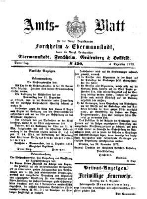Amtsblatt für die Königlichen Bezirksämter Forchheim und Ebermannstadt sowie für die Königliche Stadt Forchheim Donnerstag 4. Dezember 1873