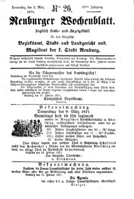 Neuburger Wochenblatt Donnerstag 2. März 1871