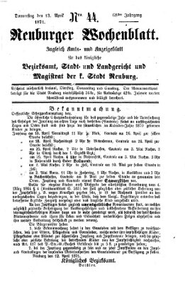 Neuburger Wochenblatt Donnerstag 13. April 1871