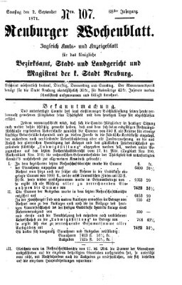 Neuburger Wochenblatt Samstag 2. September 1871