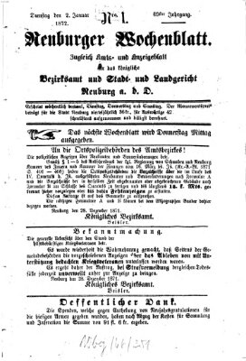 Neuburger Wochenblatt Dienstag 2. Januar 1872