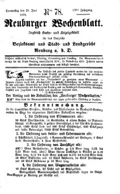 Neuburger Wochenblatt Donnerstag 27. Juni 1872