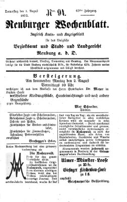 Neuburger Wochenblatt Donnerstag 1. August 1872