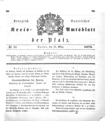 Königlich-bayerisches Kreis-Amtsblatt der Pfalz (Königlich bayerisches Amts- und Intelligenzblatt für die Pfalz) Freitag 15. März 1872