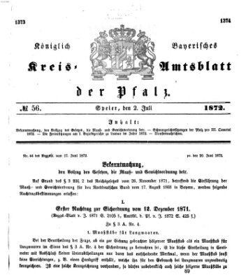 Königlich-bayerisches Kreis-Amtsblatt der Pfalz (Königlich bayerisches Amts- und Intelligenzblatt für die Pfalz) Dienstag 2. Juli 1872
