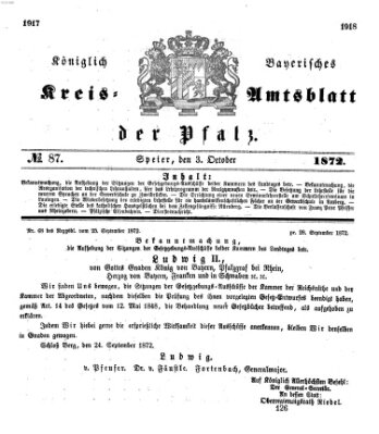 Königlich-bayerisches Kreis-Amtsblatt der Pfalz (Königlich bayerisches Amts- und Intelligenzblatt für die Pfalz) Donnerstag 3. Oktober 1872