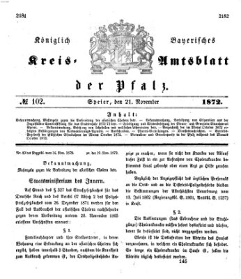 Königlich-bayerisches Kreis-Amtsblatt der Pfalz (Königlich bayerisches Amts- und Intelligenzblatt für die Pfalz) Donnerstag 21. November 1872