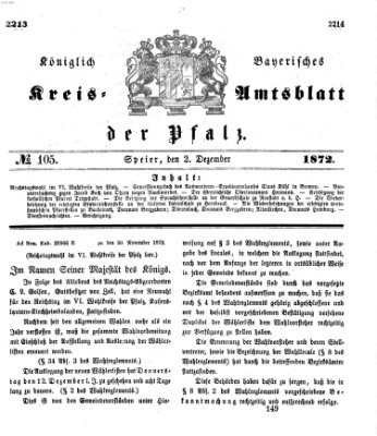 Königlich-bayerisches Kreis-Amtsblatt der Pfalz (Königlich bayerisches Amts- und Intelligenzblatt für die Pfalz) Montag 2. Dezember 1872
