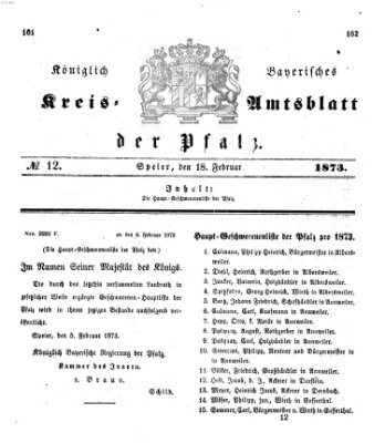 Königlich-bayerisches Kreis-Amtsblatt der Pfalz (Königlich bayerisches Amts- und Intelligenzblatt für die Pfalz) Dienstag 18. Februar 1873