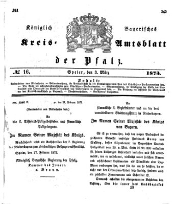 Königlich-bayerisches Kreis-Amtsblatt der Pfalz (Königlich bayerisches Amts- und Intelligenzblatt für die Pfalz) Montag 3. März 1873