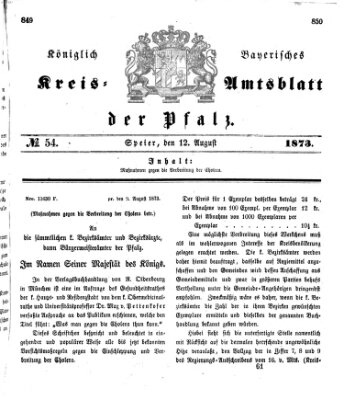Königlich-bayerisches Kreis-Amtsblatt der Pfalz (Königlich bayerisches Amts- und Intelligenzblatt für die Pfalz) Dienstag 12. August 1873