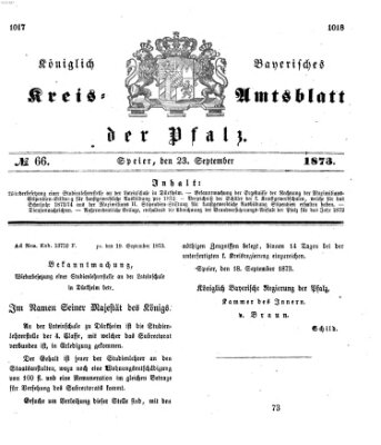 Königlich-bayerisches Kreis-Amtsblatt der Pfalz (Königlich bayerisches Amts- und Intelligenzblatt für die Pfalz) Dienstag 23. September 1873