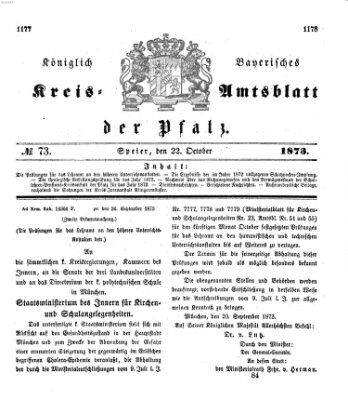 Königlich-bayerisches Kreis-Amtsblatt der Pfalz (Königlich bayerisches Amts- und Intelligenzblatt für die Pfalz) Mittwoch 22. Oktober 1873