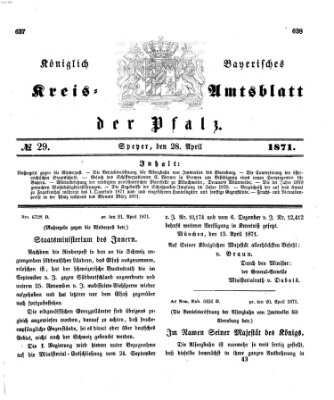 Königlich-bayerisches Kreis-Amtsblatt der Pfalz (Königlich bayerisches Amts- und Intelligenzblatt für die Pfalz) Freitag 28. April 1871