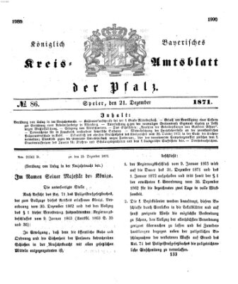 Königlich-bayerisches Kreis-Amtsblatt der Pfalz (Königlich bayerisches Amts- und Intelligenzblatt für die Pfalz) Donnerstag 21. Dezember 1871